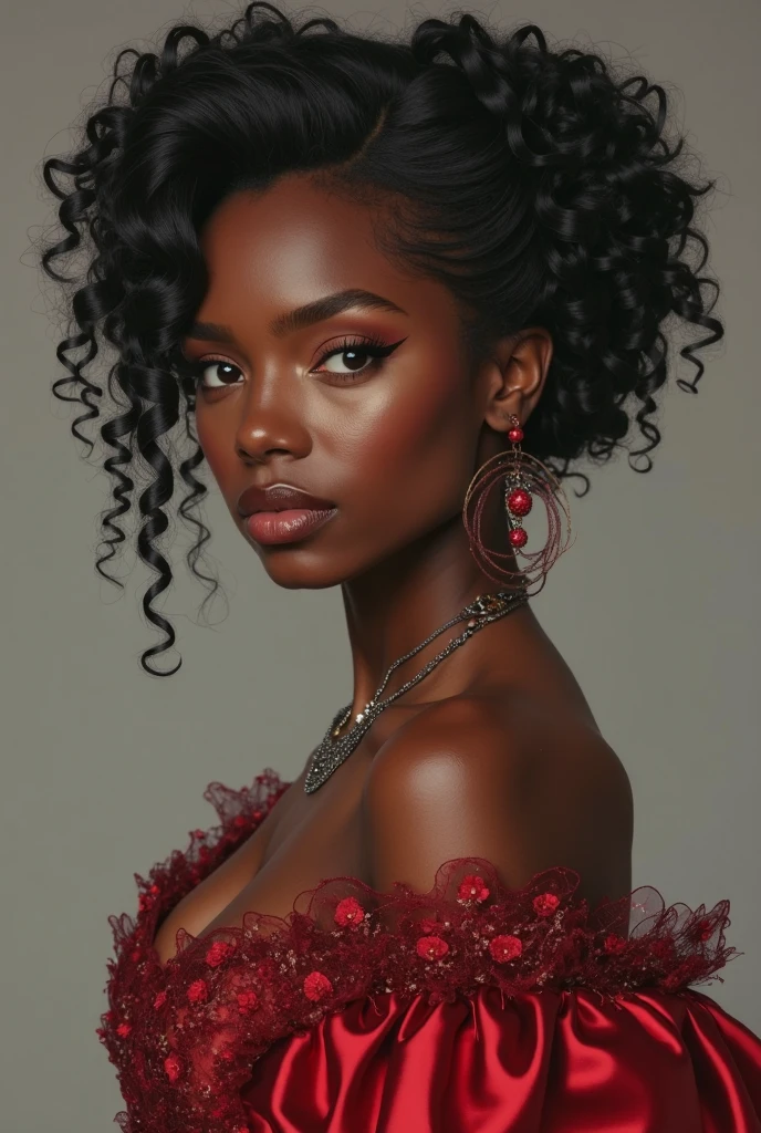 Black woman with red roses in the background