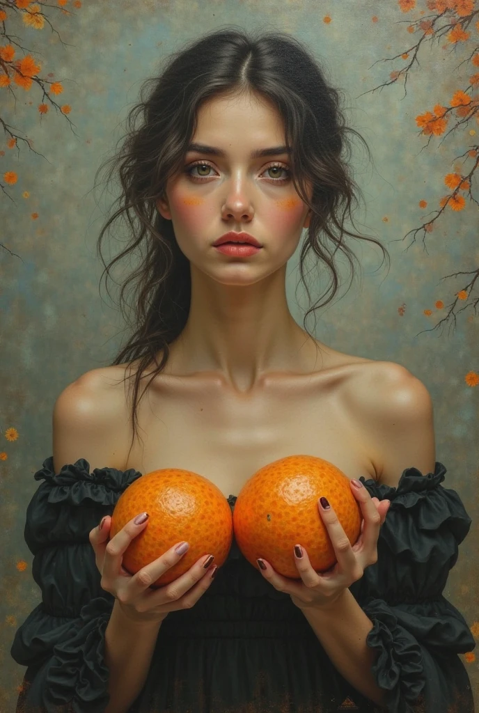 Still nature with lot of raisin and very nude beautiful girl and honey in her nips and penis in her as