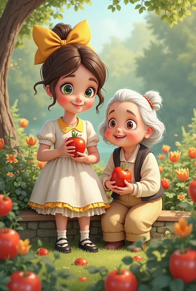 There is a BLONDE girl holding two apples in her hands, eating rotten fruit, holding an apple, with apple, apples, girl wearing uniform, children, photo bank, children, red apples, snow white portrait, wearing school uniform, wearing a school uniform, one holds apple in hand, 3/4 see portrait, children, bank image