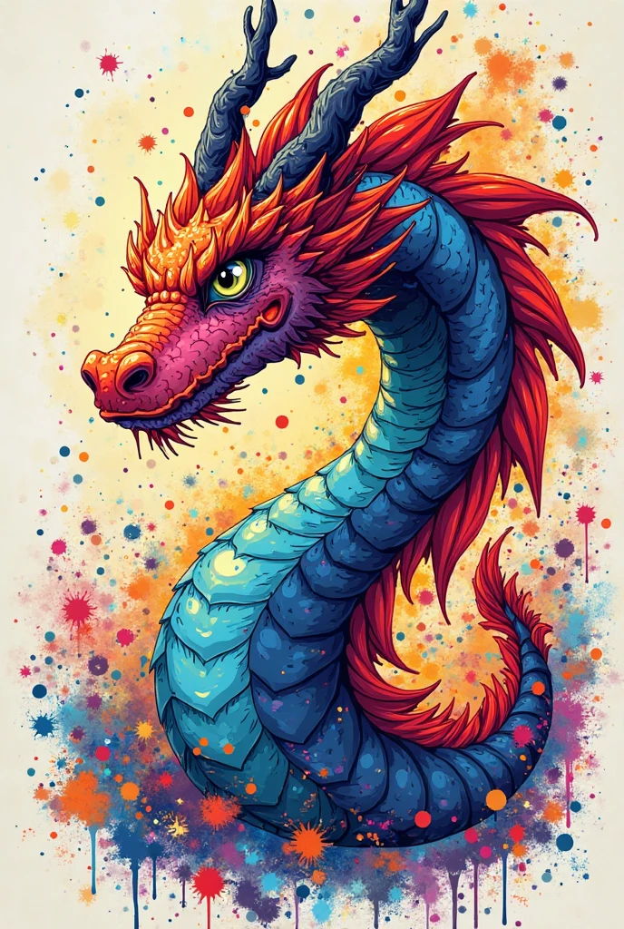 Dragon tattoo in blue and pink colour 
