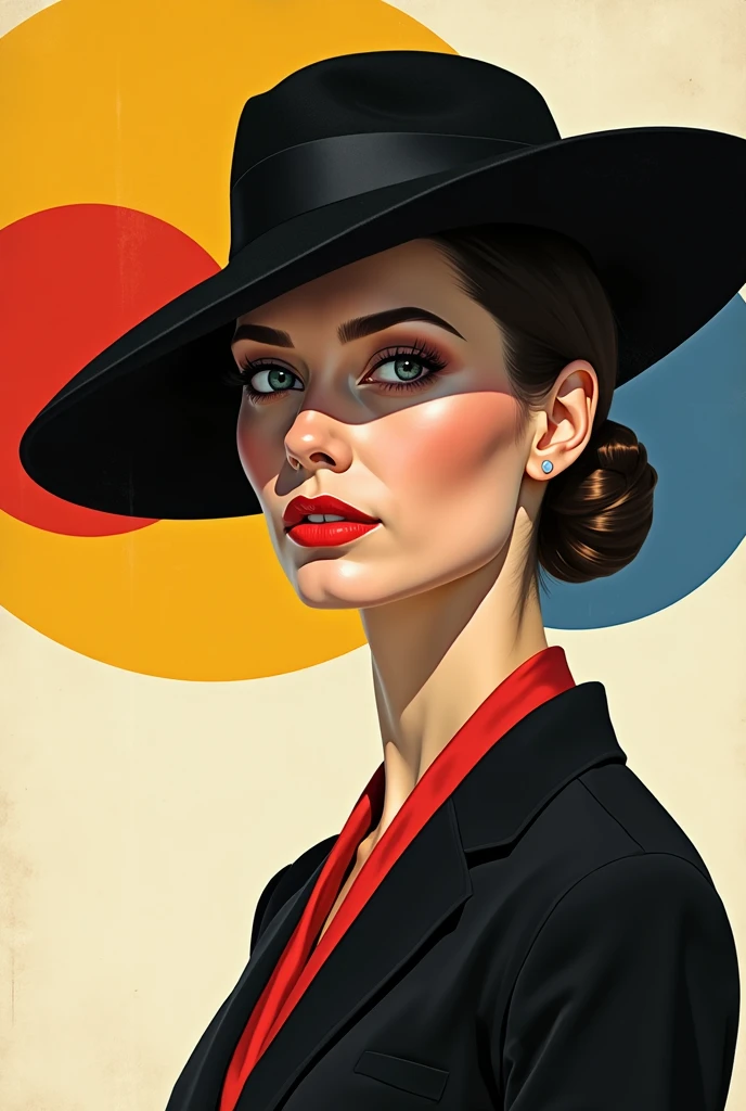 Painting of a woman in a black hat with a yellow flower on it, inspirado em Art Frahm, art deco painting, art deco portrait, Otto Schmidt, art deco illustration, beautiful retro art, stylized digital illustration, in illustration style digital, Directed by: Evan Charlton, Directed by: Pat Adams, arte digital de um elegante, por John Alexander, senhora elegante