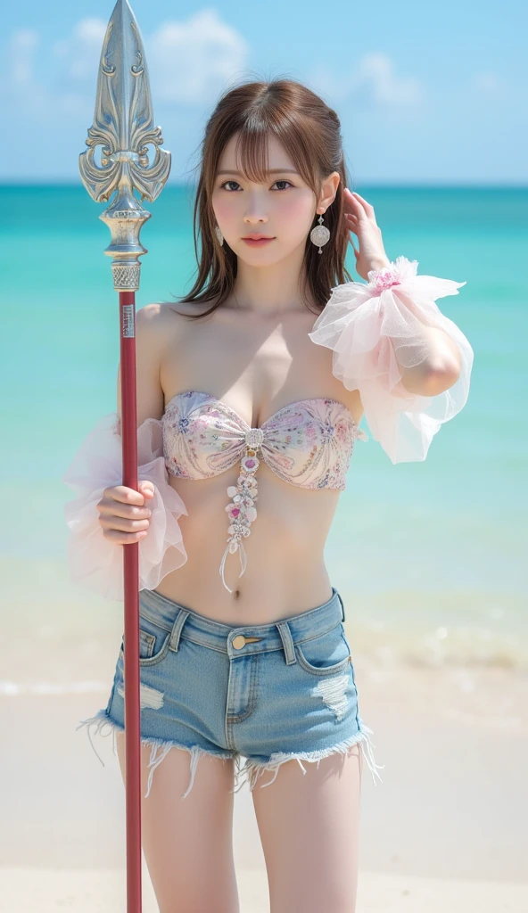 masterpiece, Highest quality, Highly detailed CG Unity 8k wallpaper, (Full body closeup shot of a beautiful girl), Elegant and lively very short hair, (the seraphim), (chest,belly button,Thighs), (Pink cyan and purple gradation)transparent bodysuit(Sparkly tutu, choker, No pants, Genitals are visible, Nipples are visible), (sit, Spread your legs, M-shaped legs), (blush), Oilskin, (Captivating smile), (In the water), (Tropical fish swimming), Pretty face, Key Art, Awards, intricate detail realism hdr, Photorealism, Hyperrealism, Ultra-realistic, Dramatic Light, Strong Shadows, Nice views, Depth of written boundary
