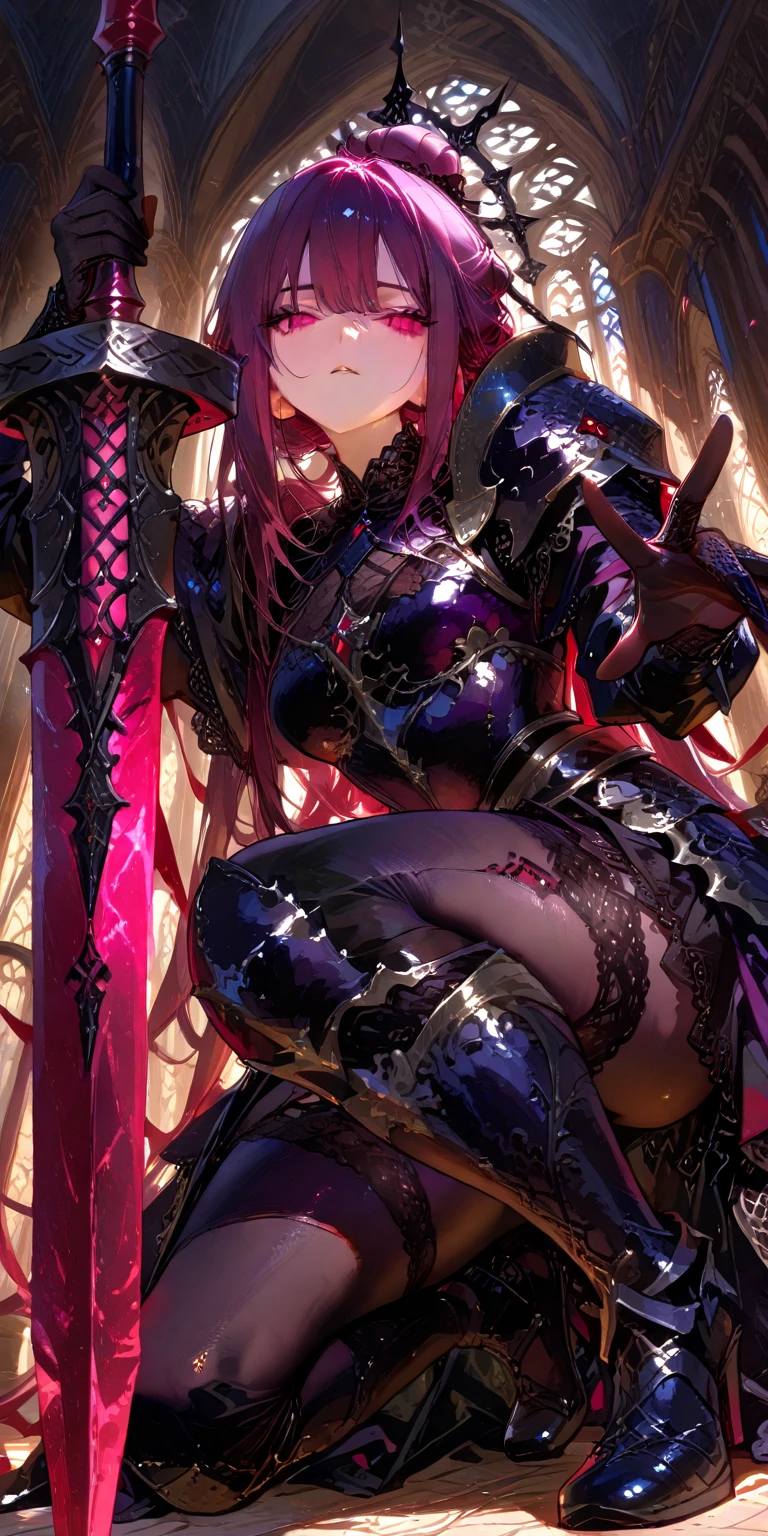 (dragon girl:1),(demon horns:1.2),purple eyes,purple hair,(slit pupils:1.3),ponytail,(bursting breasts:1.4),(slim:1.5),full body,(beautiful detailed breast:1.1),{an extremely delicate and beautiful girl}, 8k wallpaper, {{{masterpiece}}},huge breasts