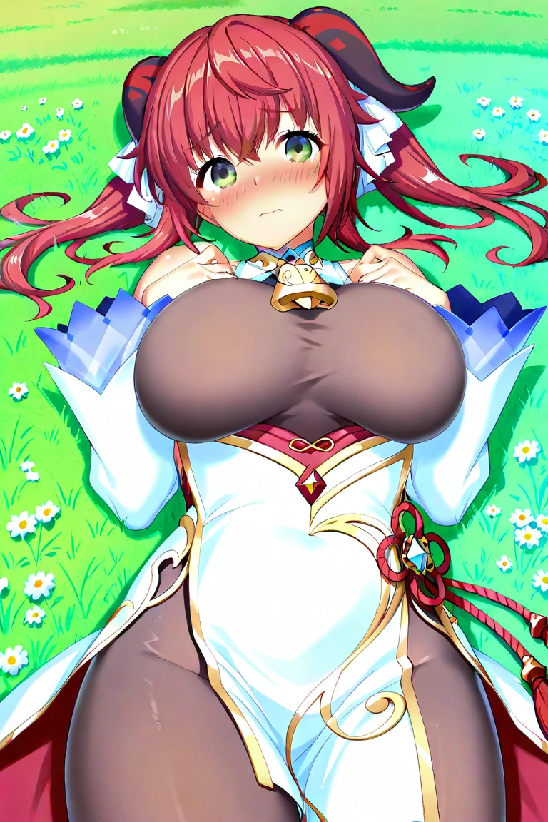 nophica, red hair, (green eyes), leaf circlet, curvy, milf, (gigantic breasts:1.6), (big butt), (wide hips), (thick thighs), slim waist, hourglass figure, ((woman completely nude)), (((hetero))), screaming orgasm, best quality, high resolution, (masterpiece), beautiful palace, indoor, ((blurry_background)), (((1girl, 1boy, gigantic penis, penis on face, paizuri, lots of cum, huge cumshot, projectile cum, ejaculating, cumming everywhere)))