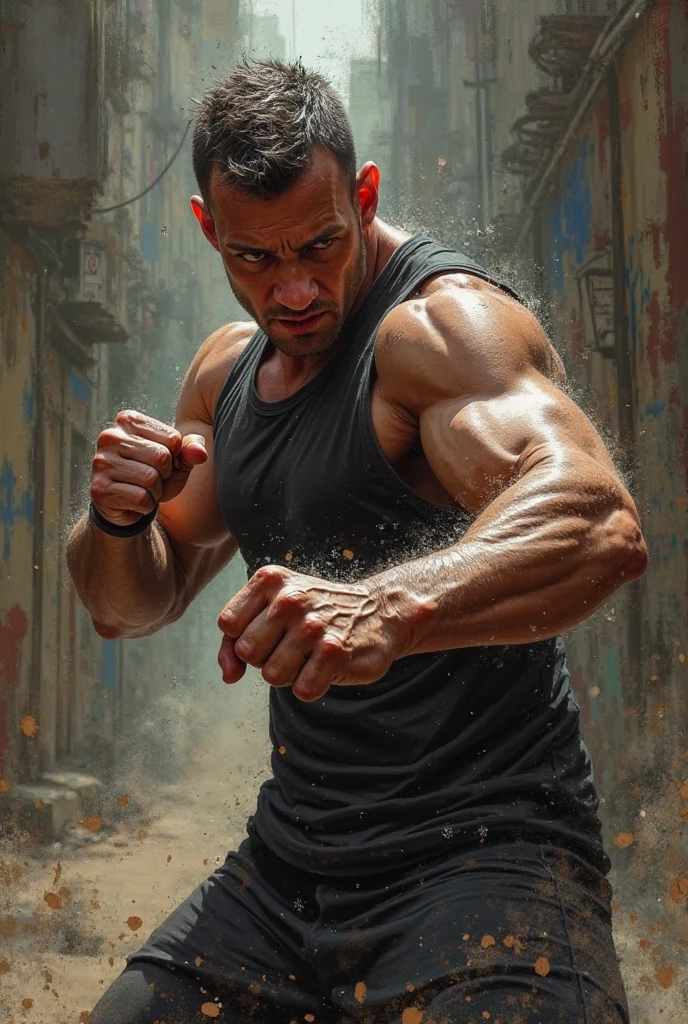 Un hombre entrenando en una tormenta