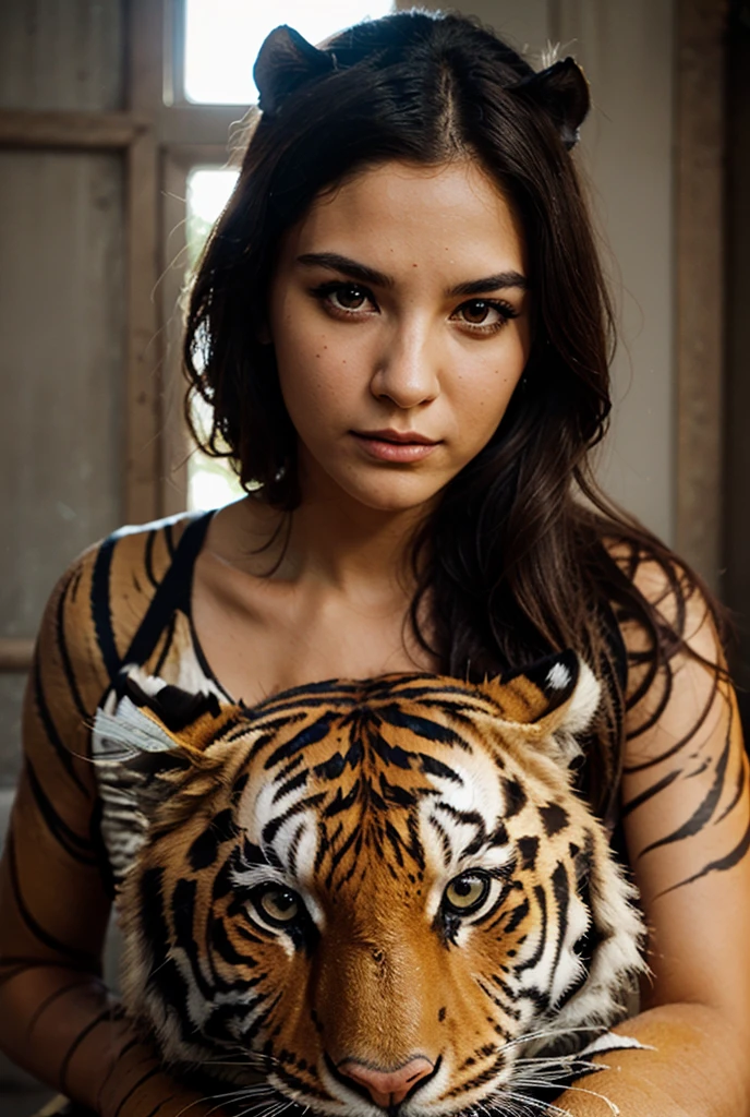 A Teen age hand tied with chain, background filled with the national flag and tiger