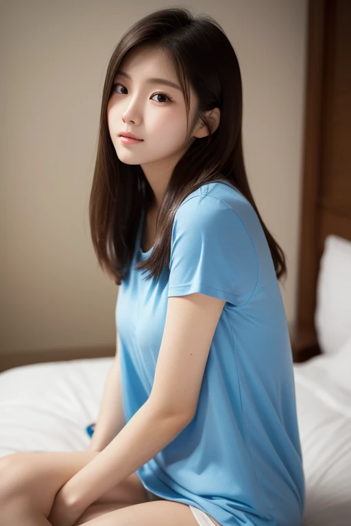 Scene:
Bright
Sunny
Morning
Bedroom

Subject:
Young
Asian
Woman

Action:
Sitting
On
Bed
Stretching
Arms
Upward

Expression:
Relaxed
Content
Eyes
Closed

Clothing:
Light
Blue
Pajamas

Background:
Large
Window
Greenery
Outside

Bed:
White
Sheets
White
Metal
Frame

Additional Elements:
Soft
Pillows
Light
Blue
Blanket

Lighting:
Natural
Bright
Soft
Shadows