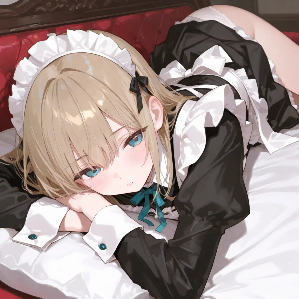 Shiny blond hair, very long hair, sophisticated haircut, ((((hair fully braided)))), ((small twisted braids)), thin and oval face, submissive, (((gagged))), ((((very cute maid girl)))), ((((very cute black maid dress)))), ((((cute waitress serving a blond man)))), cute and blushing 18 years old anime girl, look away because she is embarrassed and blushes, bright blue eyes, detailed face, detailed members, detailed arms, detailed hands, ((((sparkling diamond jewelry)))), tiara, ((makeup)), high heels, puffy sleeves, long gloves, long eyelashes, maid costume, maid dress, maid girl, Girl lying, tied by ropes, shackled, can no longer move, tied tightly, very hard tied up with lots of ropes, hampered by so many ropes that she can no longer move, bound hands and feet, ropes tie his whole body, tied extremely tightly and forcefully to her bed by a lot of ropes, its limbs are strongly tied together by ropes, his torso is tied up with thick cords, her chest is so tied up with ropes that it sticks out, her legs are tied tightly with thick ropes, his hands are tied behind his back with ropes, she can no longer move her feet, her hands which are tied by thick ropes, she desperately tries to free herself, likes to be tied tight with big ropes, likes to be immobilized by big ropes, lying down, his hands and feet are strongly tied to the railing of his bed, his legs are pressed together and tied with ropes, its limbs are held vigorously by imposing ropes, her hands are tied securely behind her back by ropes, her chest is compressed by strong ropes, she is pressed against her bed and restrained by large ropes (shibari, arms behind the back:1.4), (hands on the back), (masterpiece, best quality) 1.5, 1girl, solo, (sexy, beautiful woman, perfect face, perfect eyes, perfect hands), samus aran, (shibari, arms behind the back:1.4), (hands on the back), Spread the legs, s' ((lie in bed by big ropes)), ((close up of the girl)), ((((lie in bed))))