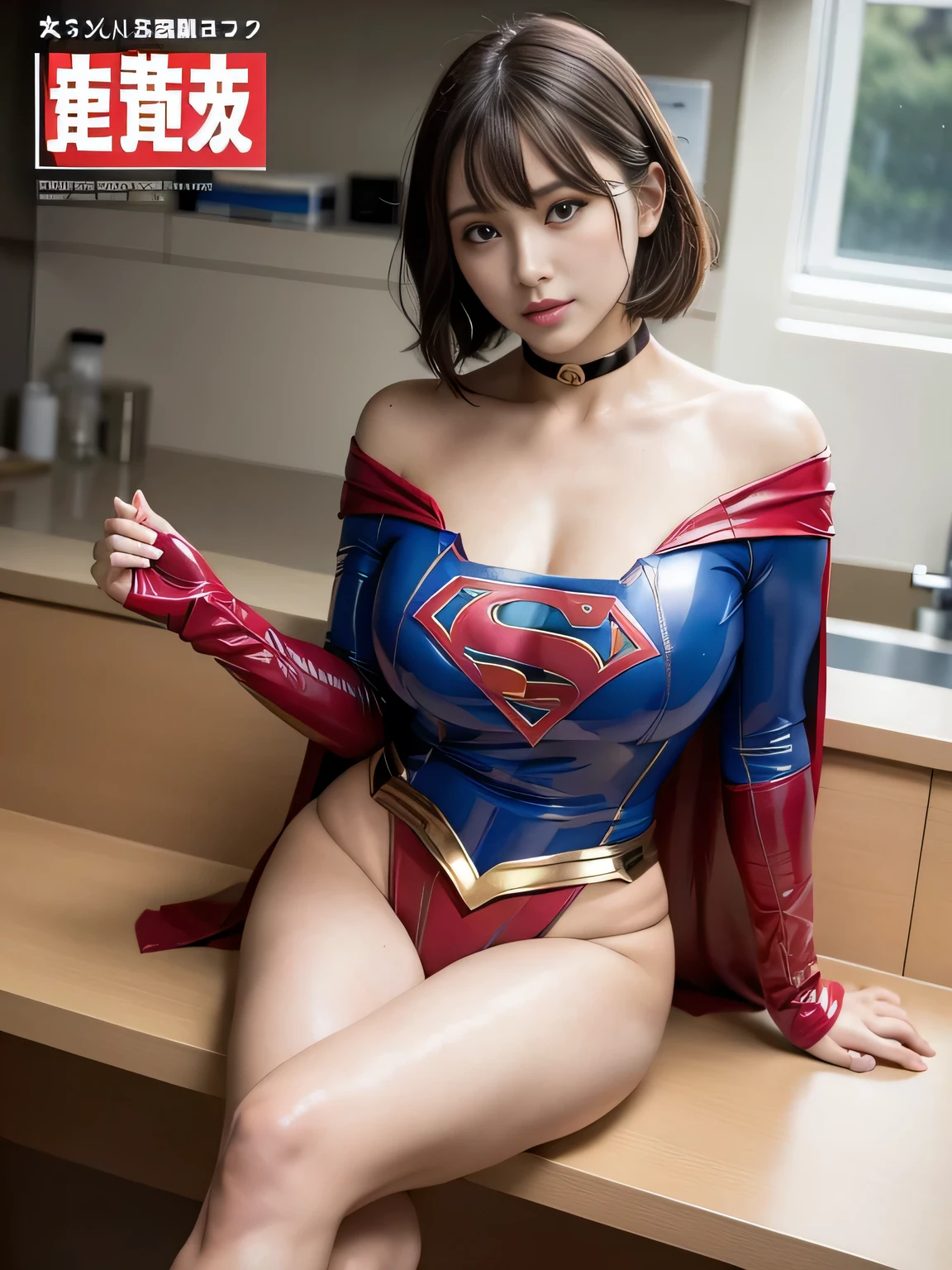 masterpiece、Supergirl Costume、short hair、barefoot、Big and ample breasts、test subject、Laboratory、victim、Crisis situation、Straddle、Sweaty、Shiny、Long sleeve、Look at the camera、sense of abuse、Estrus、choker、Weekly magazine cover、Red mini skirt、Humiliating、Seductive pose、Humiliating、Alluring、Off the shoulder、Model Body Type、Oily Skin、charm、Enchanting、abused、
