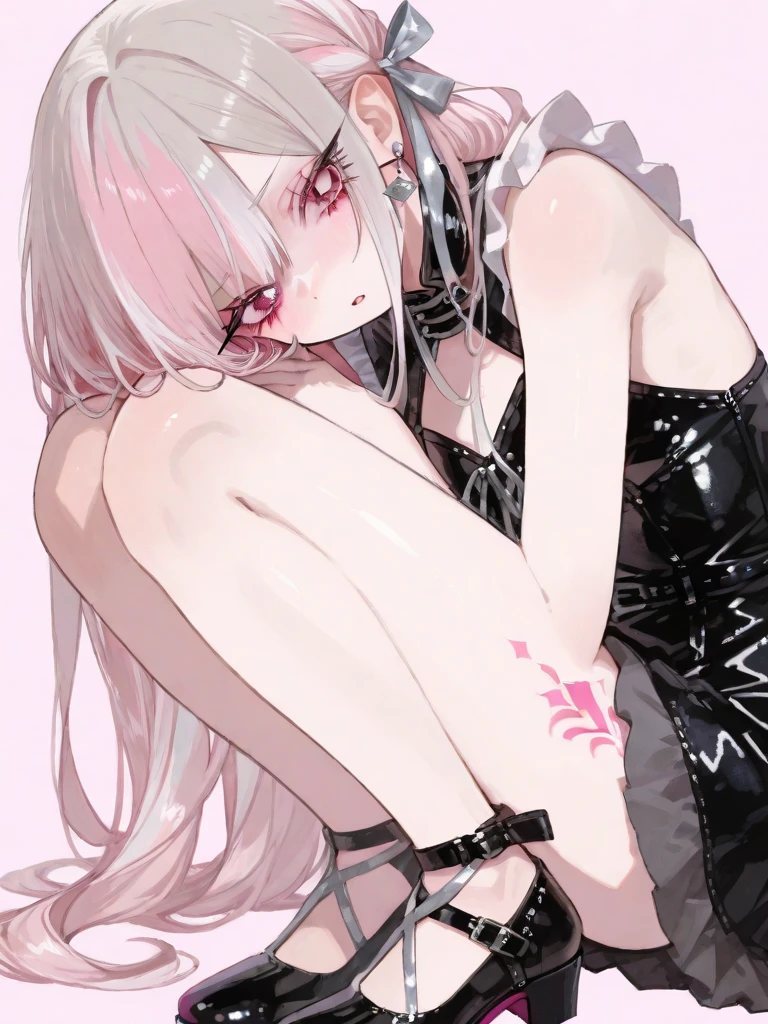 ((best quality)), ((masterpiece)), (detailed), 1girl, straight pink hair, pink eyes, skinny, goth, naked, fingering her pussy, squirt, squirting everywhere, horny, heart pupil, tongue out, aphrodisiac, long black nails, large tattoo, small pussy, sweaty body, wet pussy, , small ass, masturbating, nipple piercing, gothic accessories, one hand on her tits and the other hand on her pussy, gothic belt, on the bed, ahegao, rollong eyes, 18years old, blush, cat ears, peeing, 165cm, vibrating, caughtpeeing, peeing, female masturbation, She hornily tells me to cum inside her,