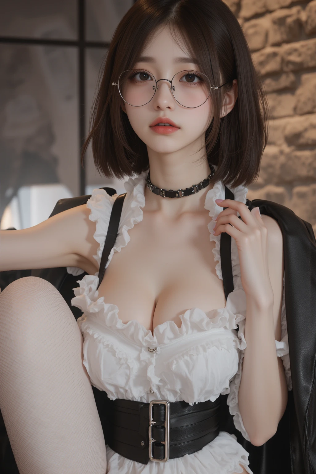 Top image quality、Raw photography、超A high resolution、18-year-old Korean、Glasses beauty、Colossal tits:1.5、cleavage of the breast:1.5、fair white skin、shiny white skin、(short bobbed hair)、bright silver hair、bright white hair、Beautiful eyes with random colors、very thin lips、beautiful eyes finely detailed、elongated eyes、pale pink blush、long eyeslashes、Beautiful double eyelids、eyeshadows、耳Nipple Ring、Fashionable glasses、Lighting that emphasizes beautiful skin、Lustrous skin、(Wearing a bunny costume:1.3)、Peace sign by hand