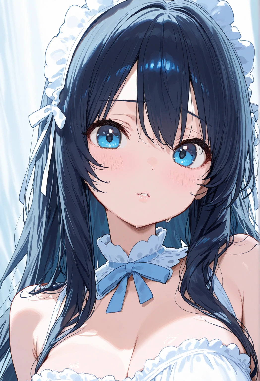 Swimwear、girl、White background、look up、Shy pose