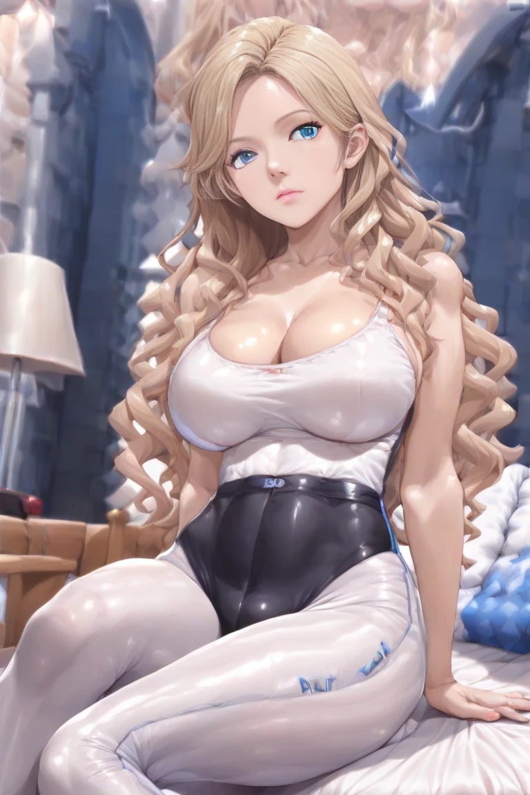 jennifer coolidge, thin waist, small waist, wide hips, transparent glass corset, 19 years old, large breasts, triple D cup breasts, round buttocks, bubbly buttocks, wide hips,