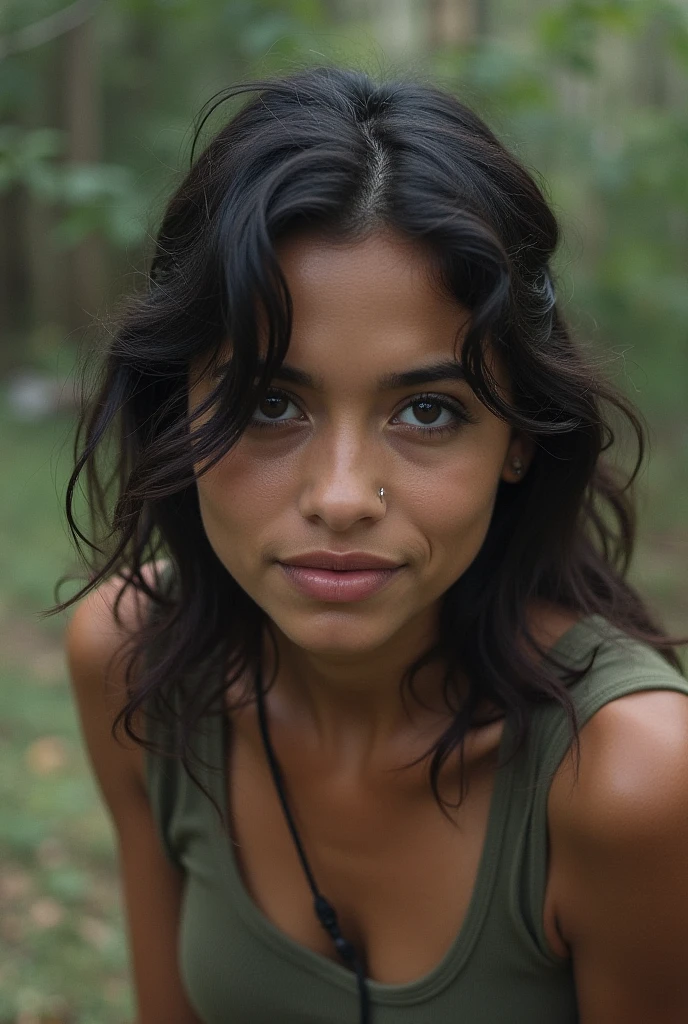 22 year old Colombian girl, realistic 4k, in the forest