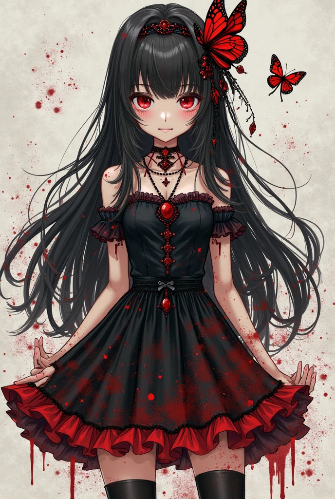 1girl, black hair, (red eye) ,red rose, Red bow,  black noble dress ,pale skin,
(high resolution, high detail, best quality), mysterious, elegant, shy