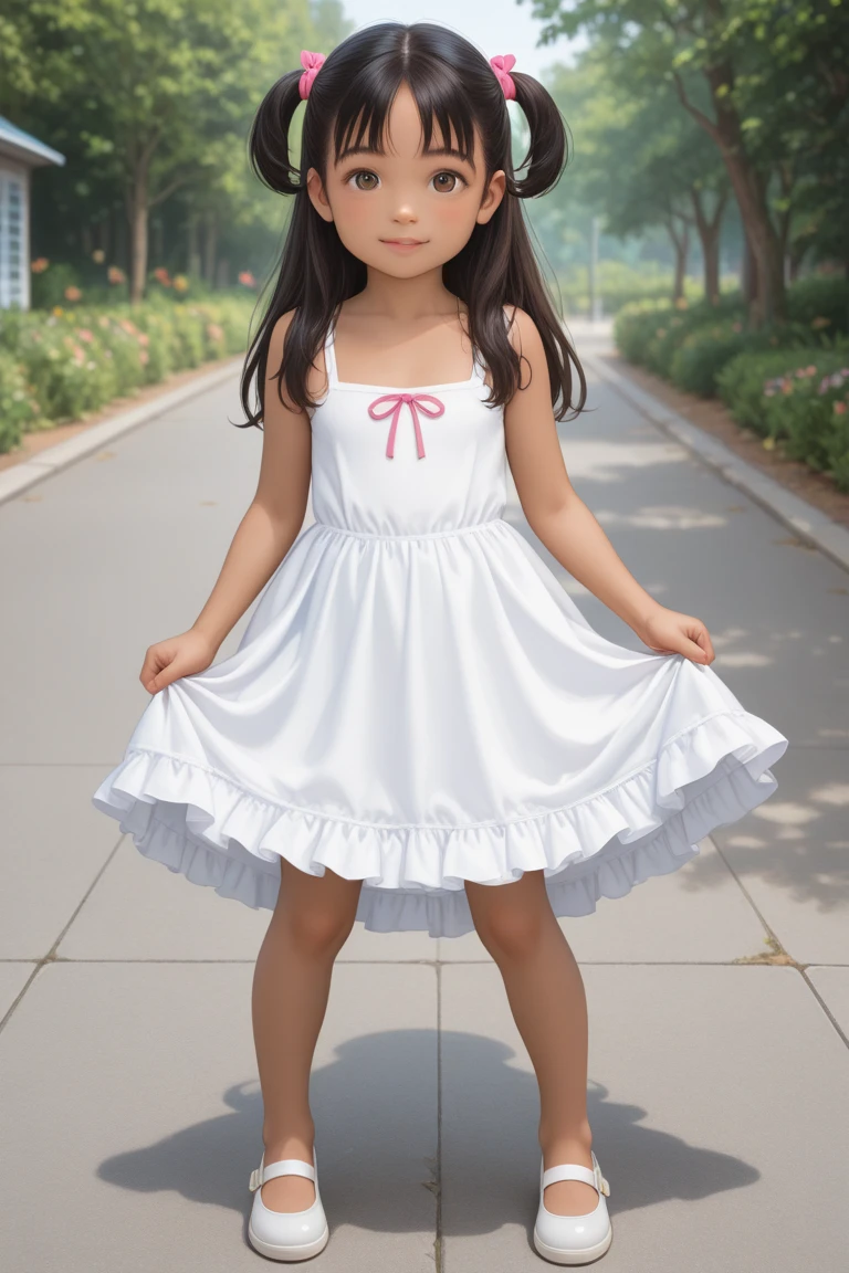 8K,masterpiece,Portrait Photography,Japanese,,Big eyes,Fine grain,delicate,Extremely small breasts,Neat,Cute outfit,Playing on playground equipment in the park,Looking up from under the playground equipment,Bright spot,The light makes the clothes transparent,Girlish clothes,Summer Dresses,separate,Quite short in length,My belly is visible,Beautiful light blue outfit,Tank top,Extremely short skirt,Micro Mini Skirt,Micro mini chiffon skirt,Lace hem,Lace on the chest,ribbon,Medium-long hair,Cute sandals,Cinematic lighting,Natural smile,Natural pose,Reader model for children's fashion magazine,