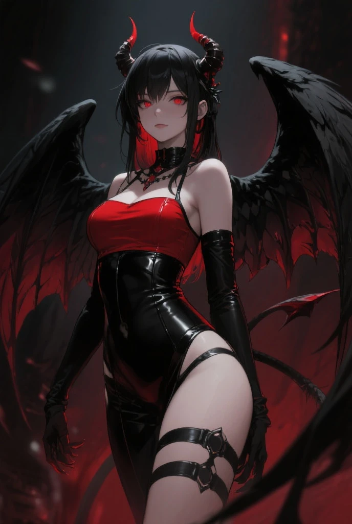 Black haired anime girl with red dragon eyes 