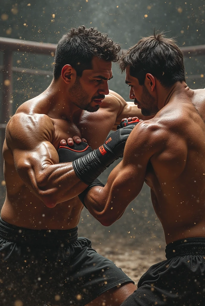 Two handsome men fighting