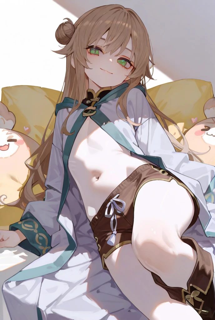 konoha_yorihime, 8k, ultra-detailed, Masterpiece, best quality, shiny_wine_red_eyes, moss_green_hair, hair_pins, solo, 1girl, ((blush)), classroom, day, beautiful face, shining eyes, (completely nude), ((small chest)) ((nipples)), ((lying on back)) ,((cum on face and chest)) , (highly detailed background:1.2), more_details:1.5,((masterpiece)),((highest quality)),((8k)),((ultra-detailed)), ((close up face)), embarrassed, ((blush)), (after sex), sleepy, portrait, nsfw, smile, pussy