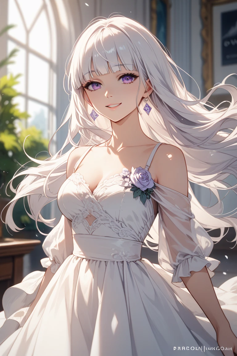 a young half japanese half wife girl with shoulder length hair, she looks happy to see you, she is wearing a low cut white blouse and a short skirt