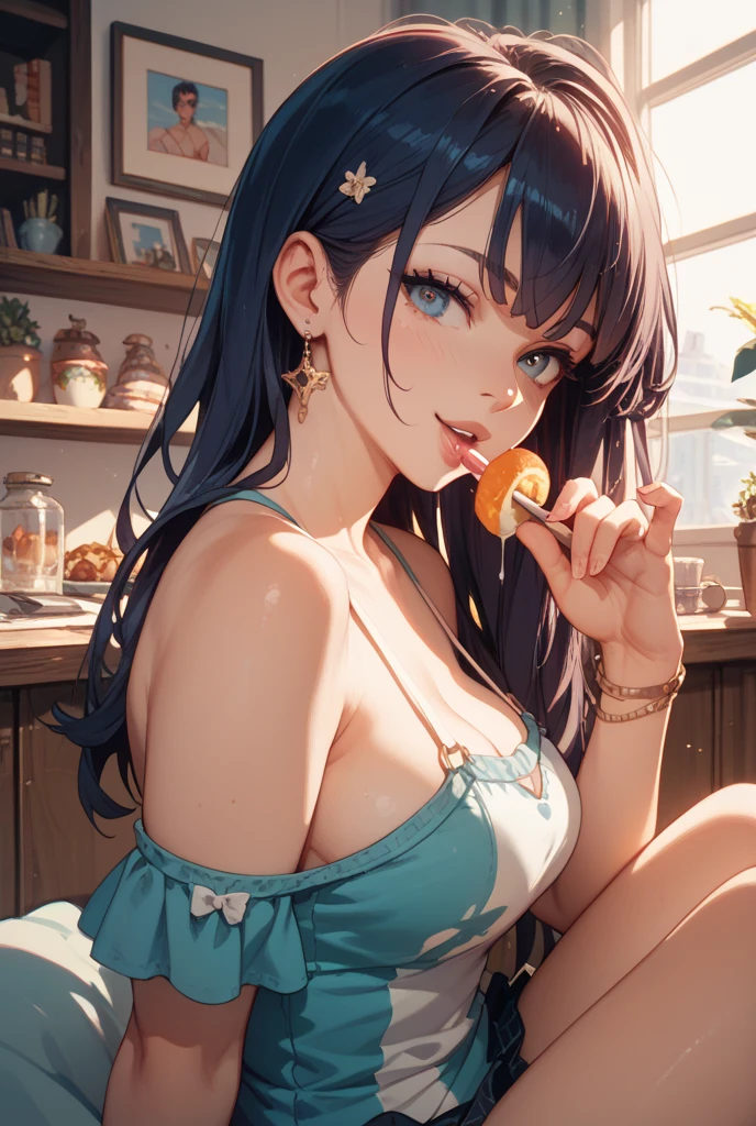 tmasterpiece,best quailty,8K,detailed skin texturing,realisticlying,Detailed cloth texture,beautifull detailed face,Complicated details,solo,1 adolescent girl,ayanami rei,An ultra-detailliert,Detailed hair strands,((Short blue hair)),Blushlush,(opens his eyes wide:1.3),(eye reflections:1.6),shylily,(smoothy,Skin reflects light),(shiny skins),Nipple shadow,(Slim,Nude apron,Ruffle frills),((Large breasts):1.2,Great legs),Close-up of,cuisine,Side view,looking to the camera
