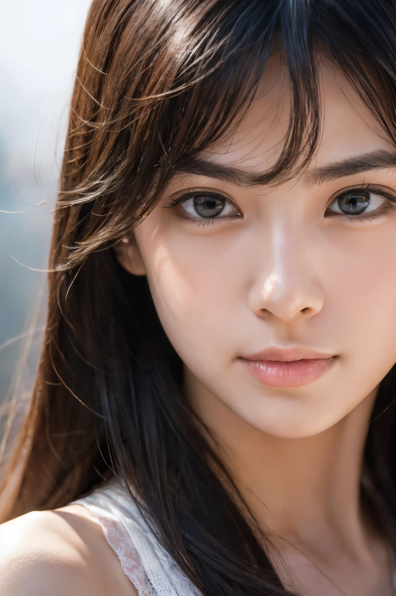 masterpiece, masterpiece, Highest Qualityの, Highest Quality, realistic, Unity, 8k Wallpaper, Official Art, very detailed CG Unity 8k Wallpaper, (realistic: 1.4), super details, high resolution, super details, great, details , Film Lighting, (brown|black hair:1.4), medium hair, (realistic skin with a spear:1.2), (light brown skin:1.2), beautifully detailed, eyes and face are very detailed , Beautiful Eye Details, large file size, super detailed and beautiful, dark eyes, Model Shot Style ,