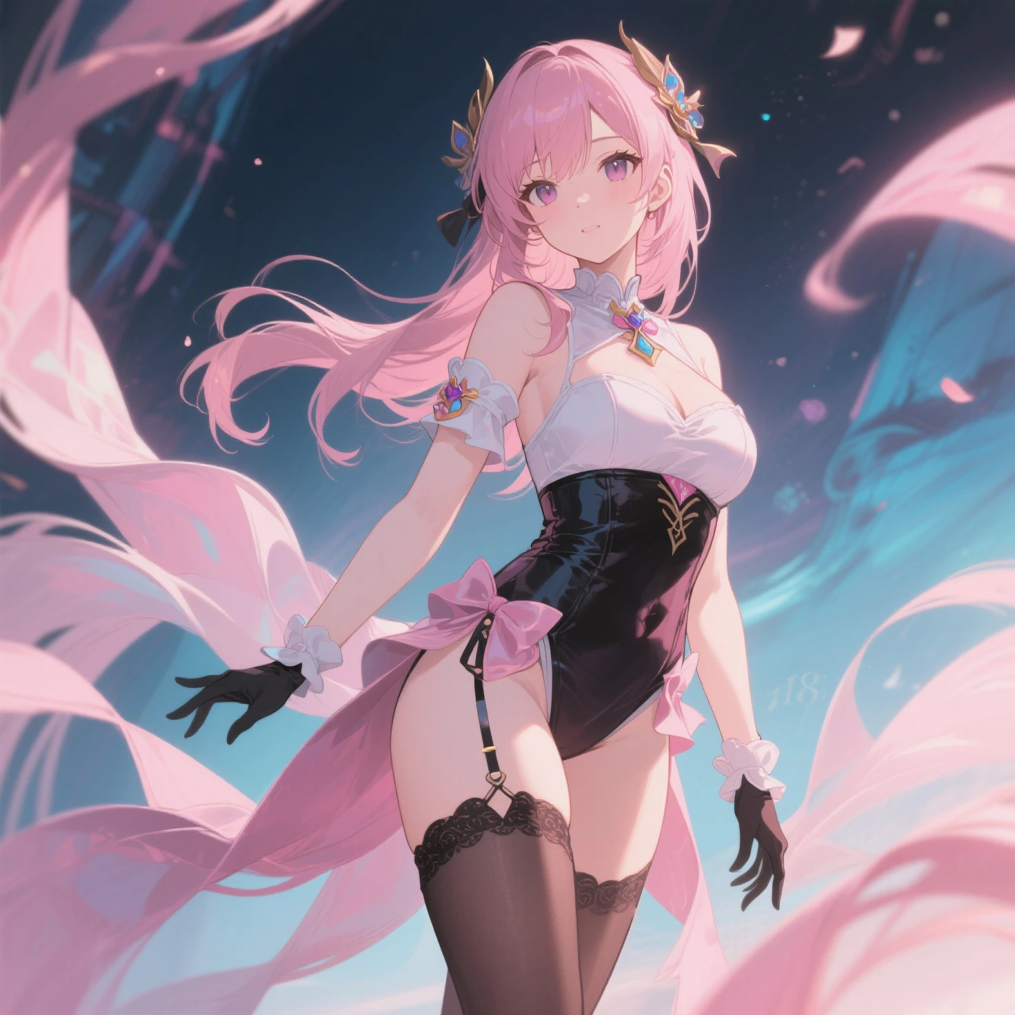 (Top quality, fresh and cute, ultra-detailed CG Unity 8k wallpaper), ultra high definition, (one girl), reddish cheeks, rabbit ears, thin stockings, pink boots, shawl scratch, soft and cute. Wear pin heels