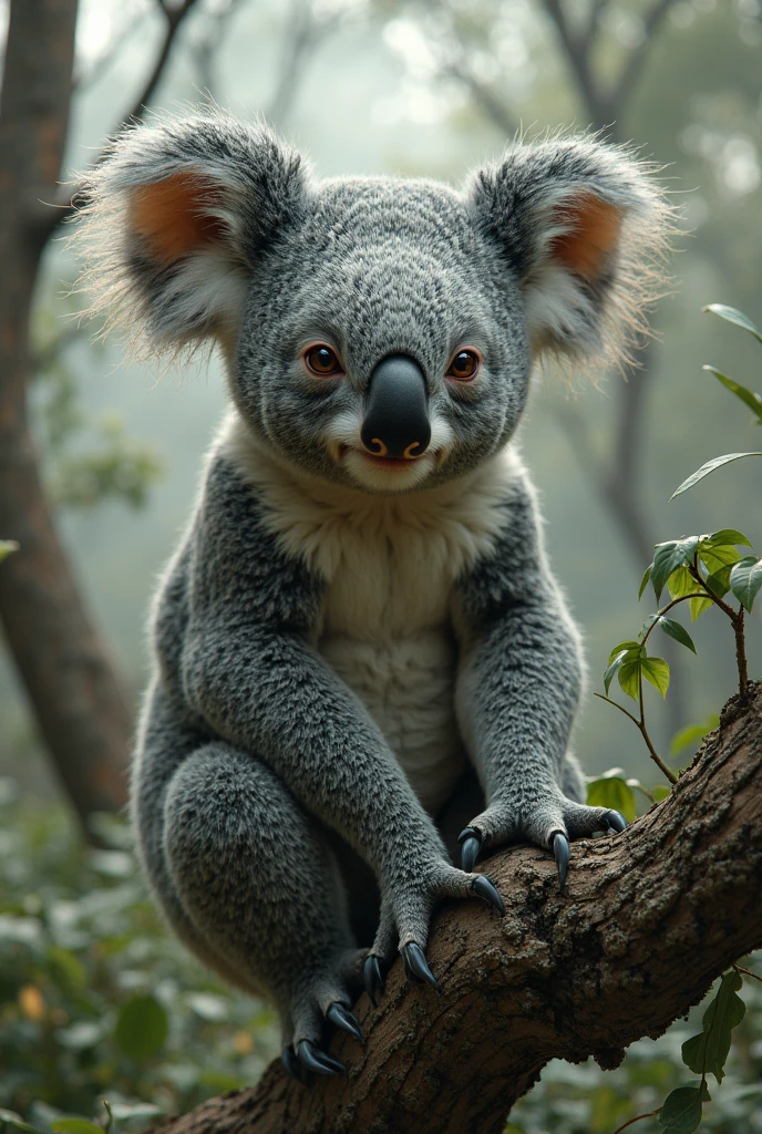 a parrot with koala bear head, cute parrot, koala bear head, simple colors, realistic, comic style, (best quality,4k,8k,highres,masterpiece:1.2),ultra-detailed,(realistic,photorealistic,photo-realistic:1.37),vibrant colors,soft lighting,dynamic angle,cute expression,highly detailed feathers,extremely detailed koala bear features