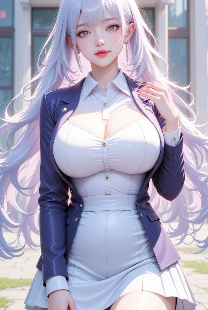 Beautiful girl, White hair, purple eyes, jacket, Pants