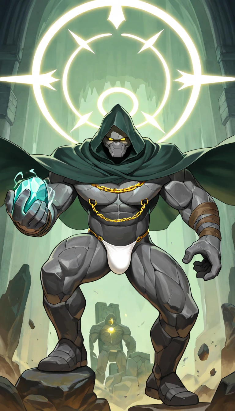 score_9, score_8_up, score_7_up, score_6_up, score_5_up, score_4_up, BREAK,  1boy, rubickpdxl, mask, ponytail, cloak, green eyes, gloves, green gloves, simple background, pecs, abs, muscular, flexing, looking at viewer, black skin, bulge, sweating, <lora:RubickTheGrandMagus:0.8> <lora:PersonalAmi_PonyXL:0.8>