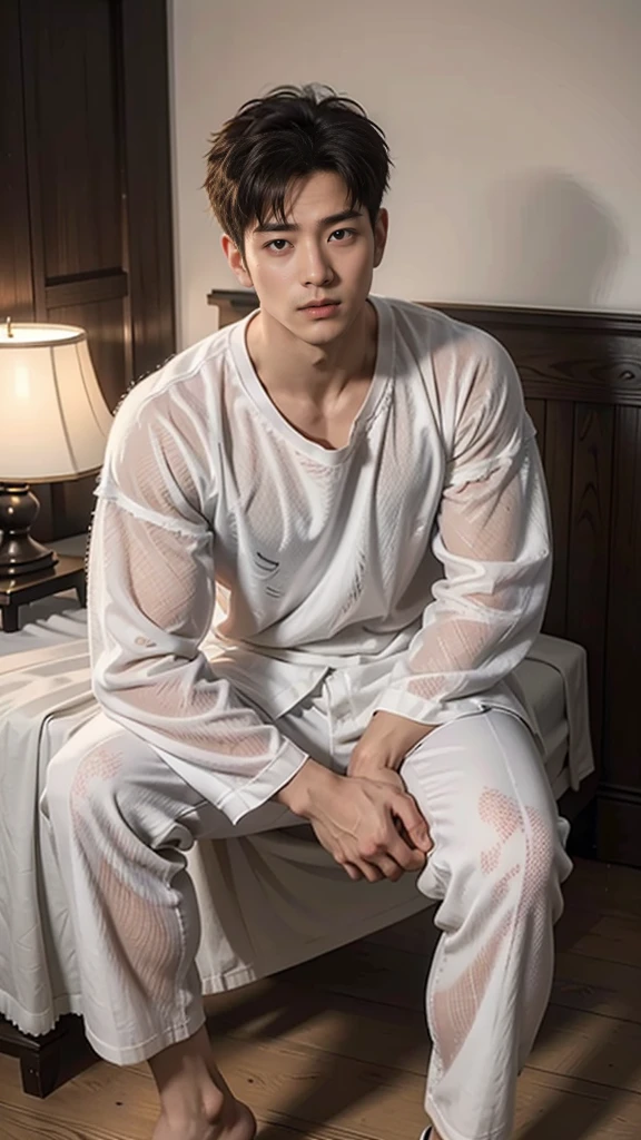 (saeba ryo city hunter ) ,Wearing white pants with big bulge,hand in pocket,white jacket,black shirts,big bulge with erect penis,exposed penis