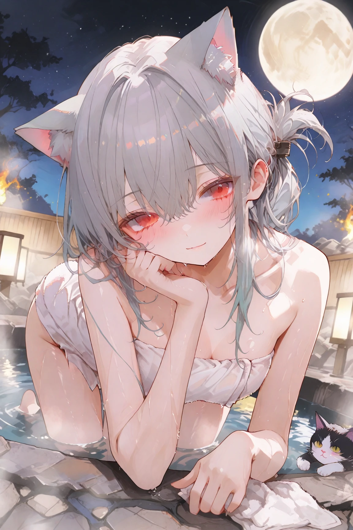 umamusume,masterpiece,detailed, hot spring,Embarrassing,{{nude}},Smaller breasts、Medium chest,Wet,umamusume,View your viewers,shout,surprised,Cleavage, towel,Upper Body,