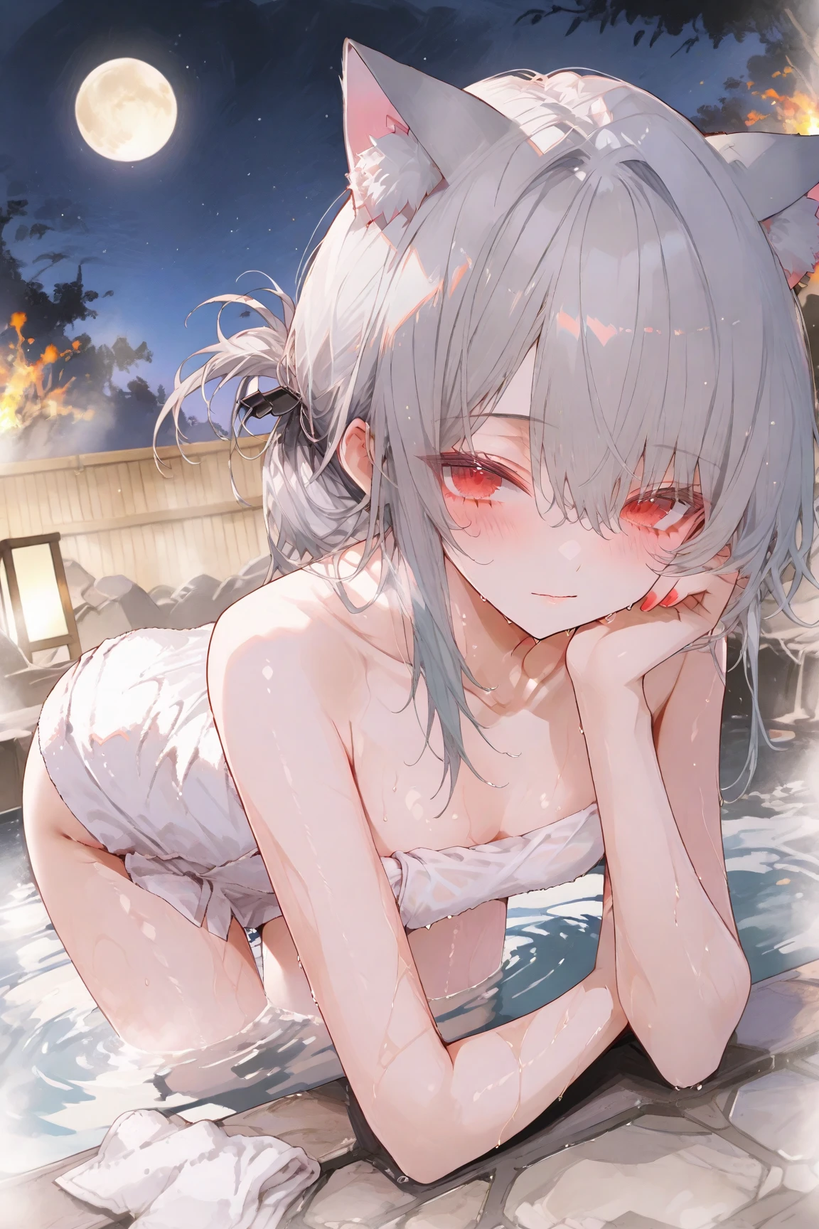 (masterpiece), (best quality), perfect face, beautiful girl, white background background, delicate and beautiful face and eyes, dark intense shadow,
1 girl, vtuber style, cool girl, hololive, nakiri ayame, oni, skin-covered horns, bikini, wet body, small chest, cropped shoulders, clavicle, winking, smile, bare feet, chest visible through clothes, ass visible through thighs, (full body), looking at viewer, standing,