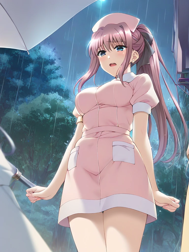 (best quality,4k,8k,highres,masterpiece:1.2), ultra-detaile, a mature woman, dark skin, pig twintails, pink hair, beautiful detailed eyes, beautiful detailed lips, anime art style, cool art, good aspect, good illumination, vivid colors, sharp focus, portraits, short black dress, standing in a colorful garden, surrounded by blooming flowers, holding a delicate umbrella, a gentle breeze blowing through her hair, capturing her graceful movement.