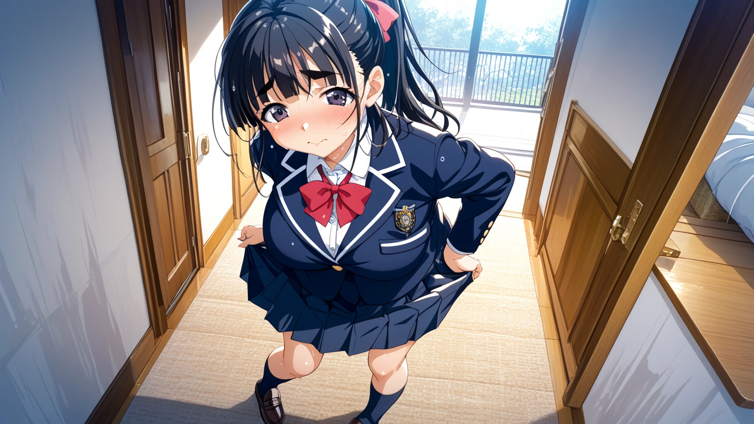 ((masterpiece)),((highest quality)),((Anatomical)),((Realistic)),((Detailed Description)),((cute)),((((Nasty room)))),(((1 kindergartener))),((Beautiful eyes)),((Baby Face)),((Petite)),((Bewitching Smile)),(((school uniform))),(((Glasses))),Full body view,