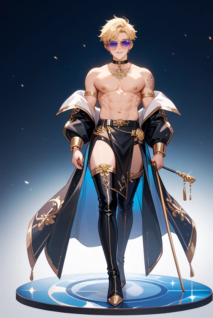 realistic, masterpiece, intricate details, detailed background, depth of field, muscular, Photo of a handsome Korean magician, (Young Korean man looking like a K-pop idol), 25 years old, (white and short hair), voluptuous crotch, earth spell, sorcerer, wearing a long hooded cloak, sexy muscular, wearing a thong, pectoral focus, earthmaniac, white skin, pale