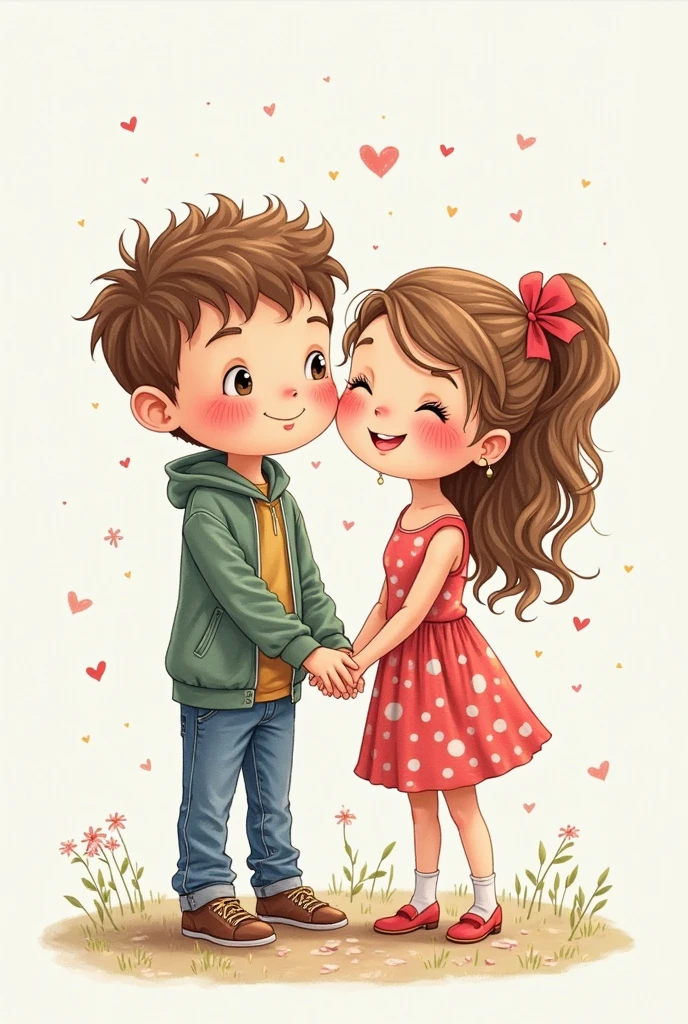 Generate a sketch for boy and girl picture and some write beautiful quotes relate too the picture abstractive background color