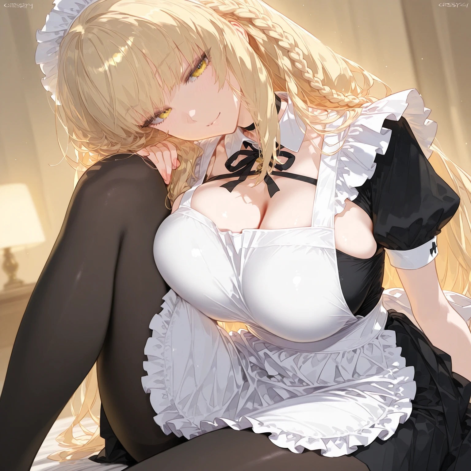 ((highest quality, Highly detailed CG Unity 8K wallpaper))、beautiful breasts、nipple、Thighhighs、(sexually seducing me、I'm inviting you to have sex、Love juice dripping from the vagina)、((She lifts up her skirt and shows no panties、blonde、maid、embarrassed look))、spread your legs wide、(((((POV、Lying、being forcibly raped、having sex)))))、(((make you ejaculate、creampie in vagina)))