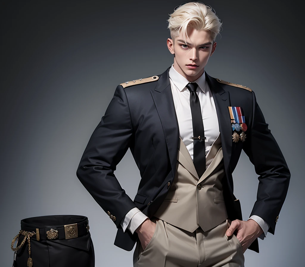Super hero, masculine, blonde in an underwear-based uniform