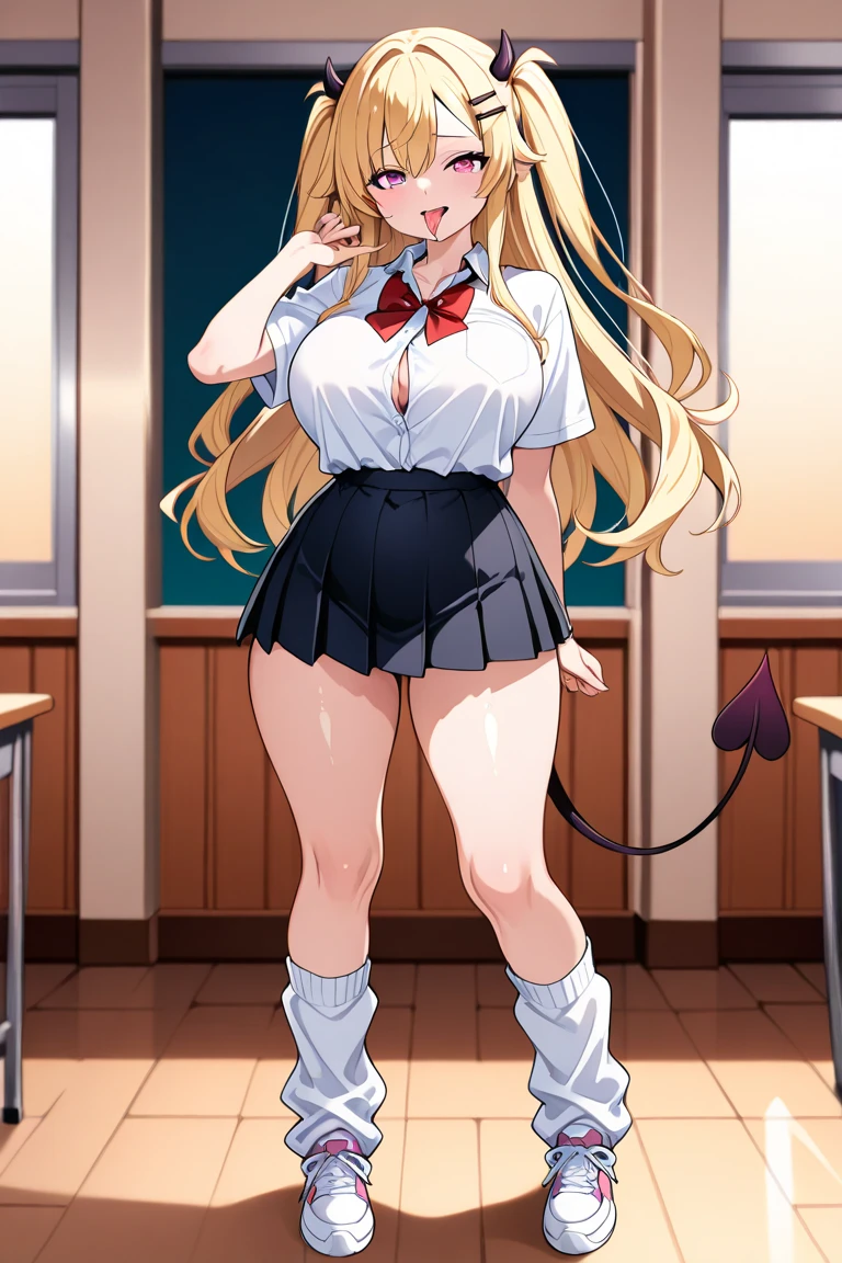 (Best quality), (top quality), (masterpiece), (portrait), (aesthetic), (beautiful), (high quality), (aesthetic clothings), (professional angle), (rule of thirds), (Feminine), (woman), (female), (beautiful lady), (big ass), (long hair), (large breastasterpiece), (portrait), (aesthetic), (beautiful), (high quality), (professional angle), (rule of thirds), (Feminine), (woman), (female), (beautiful), (feminine features), (blonde) Drawing of a pudgy teen of late adolescence with rosy cheeks, brown eyes, creamy blonde hair. She is in a white dress with a prominent bow on her waist; she is wearing black dress shoes. She has muscular, toned, realistic feet and legs. Her legs are thick, fat, chubby, meaty, voluptuous, curvaceous, long, Rubenesque and plump. Her fat legs have varicose veins. She is posing with both hands making victory sign and with one leg up. She is embarrassed and her legs are crossed. The world's sexiest beautiful beauty, flesh-colored tights, soaked all over, cinematic texture, best quality, movie poster, soft lighting, warm colors.