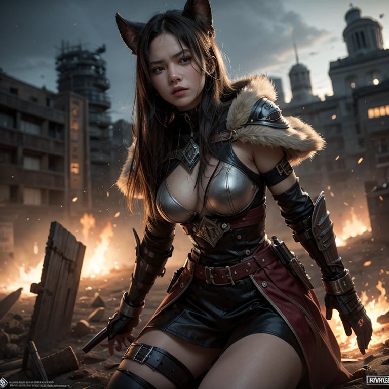 Guerrera pelo negro con flequillo y orejas de gato ojos rojos, obra maestra, mejor calidad, 1 chica,, traje, mejor calidad, 8K, fondo de pantalla, hiper detallado, hyper realista, armadura de placas, falda corta, falda roja, bragas blancas, bragas apareciendo, correa, realista, d&d, cameltoe, acostado en la cama, pantimedias, ambas piernas hacia arriba, arriba de la falda, guanteletes de acero, botas de acero, peto de acero,