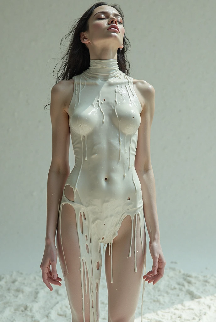 (A very thin and slender woman with visible bones, pale white skin, wet body, wearing only panties and bra, full body view,masterpiece:1.2),(photorealistic:1.37),(portrait,body horror,dark,gloomy,moody,cinematic lighting),(detailed eyes,detailed lips,extremely detailed face and body)