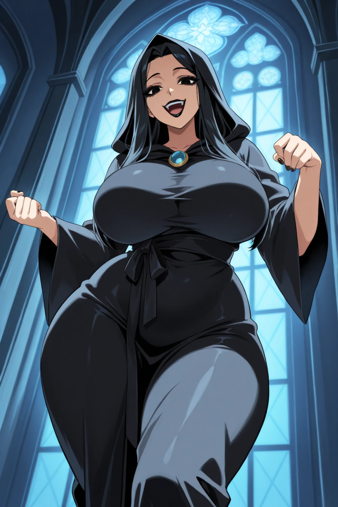 detailed illustration (side view),dynamic angle,ultra-detailed, illustration, pose for the camera, anime, clean line art woman, milf, milf bod, black hair, long hair, single person, woman, witch, witch costume, pants, tone stomach, flat stomach, thick thighs save lives, mommy, Dommy mommy, birthing hips, pixar mom ass, hips for days, tree trunk thighs Beautiful, youthful, college age, magic, sex symbol, massive breasts, big breasts , deep cleavage, Morticia, Addams dress, tight dress, nipple outline’