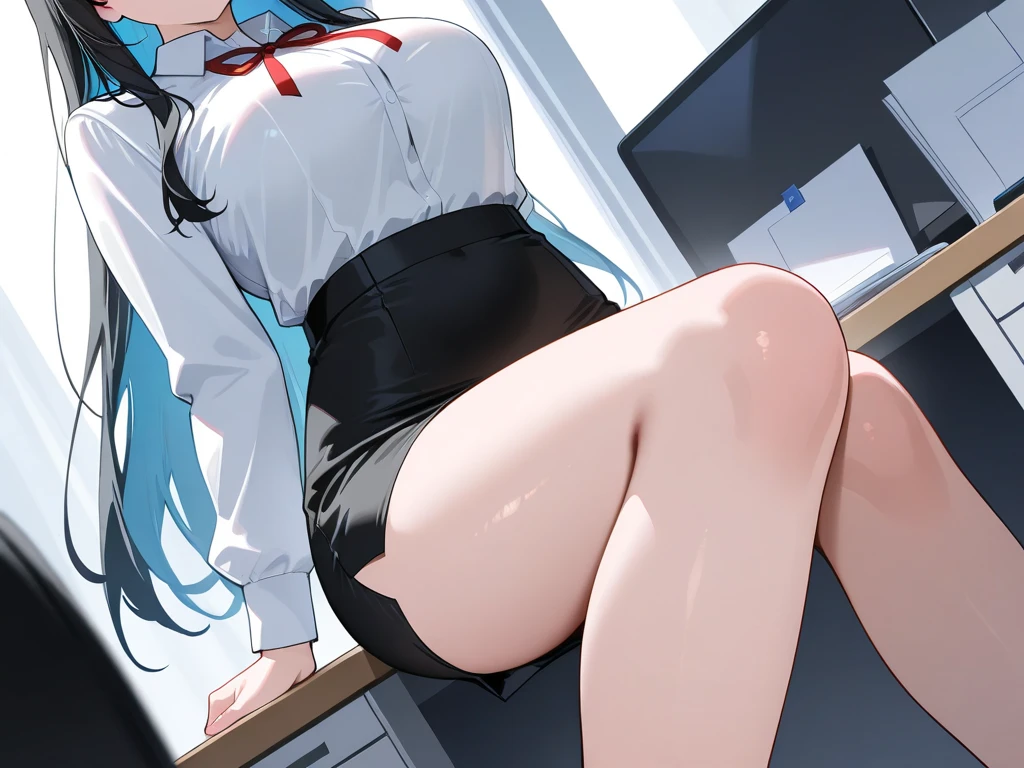 seductive anime girl, 4K digital art,super realistic picture, excessive art, 8K high quality detailed art,detailed pantyhose,sweaty,blush,both girls and men,highly detailed legs,(Bukkake all over the body 1:1.3),wearing pantyhose,Dragon Ball, suitを着た女性, suit,at work,(OL1:1.3),Tight Skirt,light blue hair,fine eyes