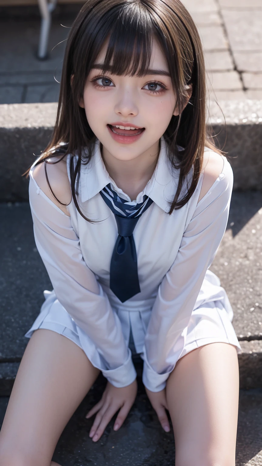 Magazine Cover:1.3、Japanese,10 years old,Innocent face,Teenage Girl,cute,Primary school students,Private elementary school,uniform,Carrying a small red backpack,Summer clothes,Sitting、front、Cute smile、Laugh with your mouth wide open、((Semen dripping from the mouth:1.2))、Mouth full of semen:1.5、A lot of semen on the tongue、((Cloudy, thick semen))、whole body、Full Body、Semen dripping from the genitals、You can see the nipples、Not wearing a bra
