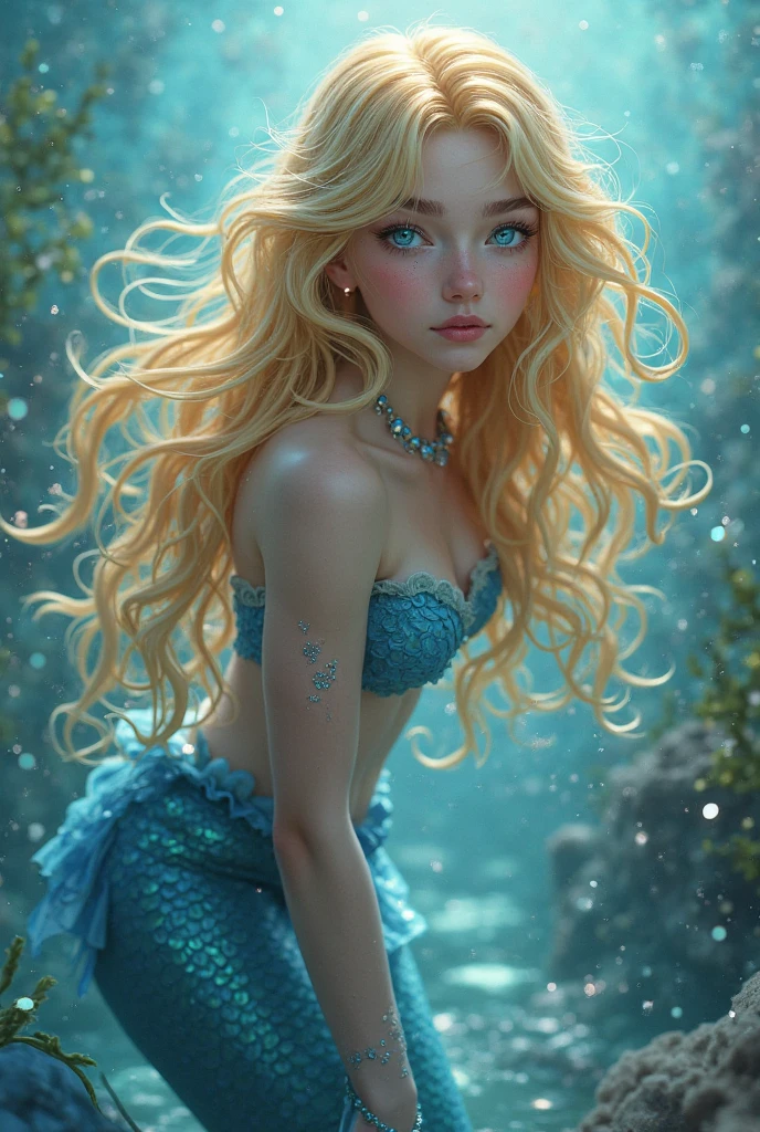 1girl, cute mermaid, anime, (hyper realistic digital art), (in oil painting), beautiful detailed eyes, beautiful detailed lips, extremely detailed face, long eyelashes, mermaid tail, underwater scene, ocean, coral reef, tropical fish, bioluminescent plankton, (best quality,4k,8k,highres,masterpiece:1.2),ultra-detailed,(realistic,photorealistic,photo-realistic:1.37), vibrant colors, dramatic lighting, ethereal atmosphere, fantasy art