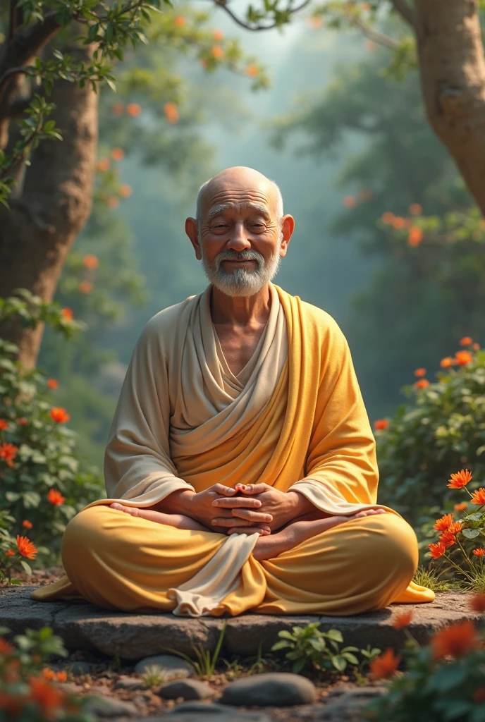 Indian monk sitting in meditation