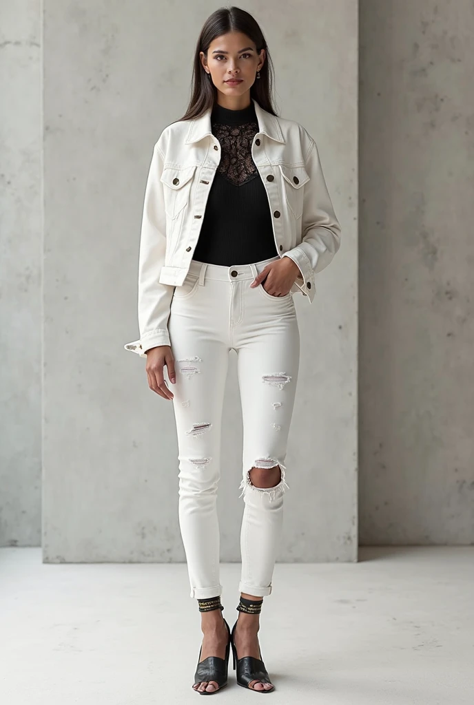 emyliaargan, woman, short black hair, white jacket, smile, jeans, high heels, full body, sitting,, intricate details, hyperdetailed, cinematic, realistic, masterpiece, ((peeing self)), jeans soaked with pee, shins wet with pee, inside of legs wet wit pee, pee pouring from crotch of jeans
