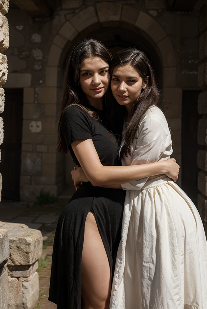 Female, Teen, Olive Skin, Grey Eyes, Long Black French Braided Hair, Medieval Dress, transformation into a harpy, taloned feet