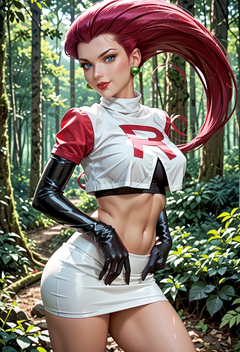 Photo realistic beautiful girl with orange hair in two pony tails in Harley Quinn meets Tomb Raider style, posing in white see-through dress with black military boots, full frontal view